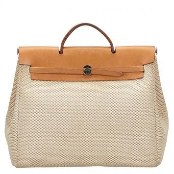 Pre Owned Hermes Bicolor Canvas/Leather 2-in-1 Herbag MM Bag