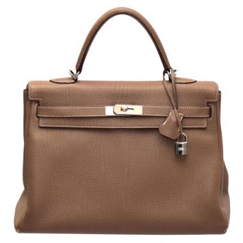 Pre Owned Hermes Etoupe Togo Leather Palladium Hardware Kelly Retourne 35 Bag
