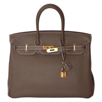 Pre Owned Hermes Etoupe Togo Leather Gold Hardware Birkin 35 Bag
