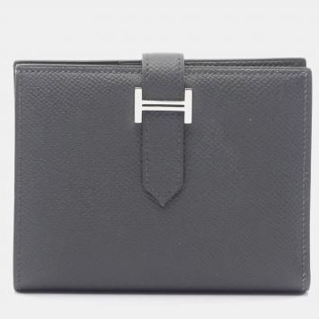 Pre Owned Hermes Bearn Compact Bifold Wallet Leather Epsom Gray