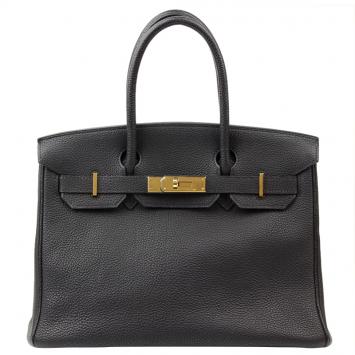Pre Owned Hermes Noir Taurillon Clemence Leather Gold Hardware Birkin 30 Bag