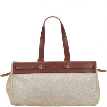 Pre Owned Hermes Beige/Brown Canvas Leather Herbag Cabas MM Bag