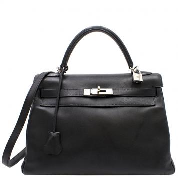 Pre Owned Hermes Noir Swift Leather Palladium Hardware Kelly Retourne 32 Bag