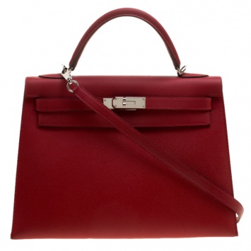 Pre Owned Hermes Rouge Garance Epsom Leather Palladium Hardware Kelly Sellier 32 Bag