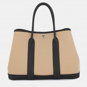 Pre Owned Hermes Garden Party TPM Trench Black Toile Officier Negonda Leather Tote Bag