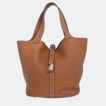 مملوكة مسبقًا Hermes Picotin Lock 22 Gold Taurillon Clemence Leather Silver Hardware Tote Bag