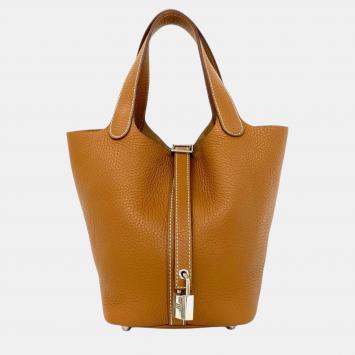 مملوكة مسبقًا Hermes Picotin Lock 18 Gold Taurillon Clemence Leather Handbag Bag