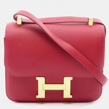 Pre Owned Hermes Constance 24 Rouge Grenat Epsom Leather Shoulder Bag