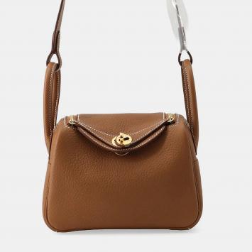 مملوكة مسبقًا Hermes Lindy Mini Gold Taurillon Clemence Leather Top Handle Bag