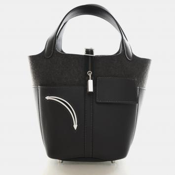 Pre Owned Hermes Picotin Lock 18 Go Team ebene Swift Leather Feutre Wool Felt Top Handle Bag