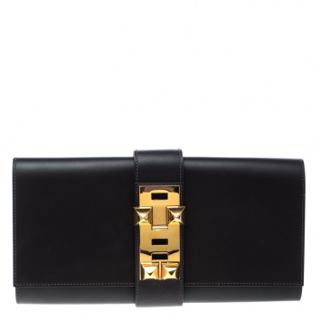 Pre Owned Hermes Cacao Veau Tadelakt Leather Medor Clutch