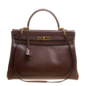 Pre Owned Hermes Prune Courchevel Leather Gold Hardware Kelly Retourne 35 Bag