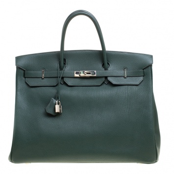 Pre Owned Hermes Vert Fonce Fjord Leather Palladium Hardware Birkin 40 Bag