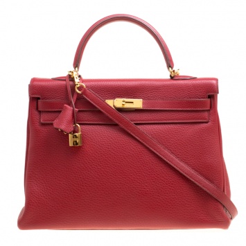 Pre Owned Hermes Rouge Garance Togo Leather Gold Hardware Kelly Retourne 35 Bag