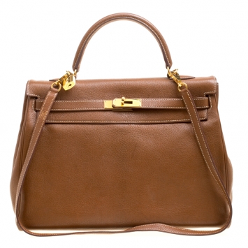 Pre Owned Hermes Gold Chevre de Coromandel Leather Gold Hardware Kelly Retourne 35 Bag