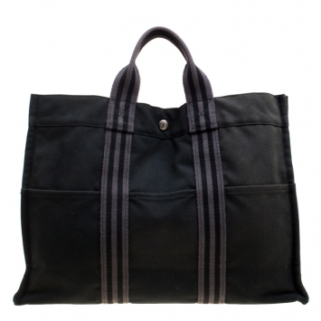 Pre Owned Hermes Black Canvas Fourre Tout Tote