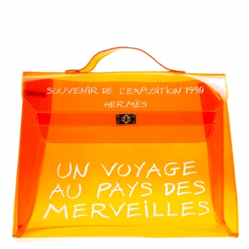 Pre Owned Hermes Orange Clear Vinyl Souvenir Kelly Bag