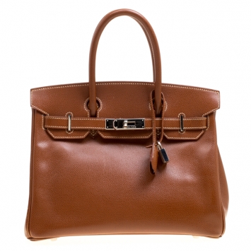 Pre Owned Hermes Havane Courchevel Leather Palladium Hardware Birkin 30 Bag