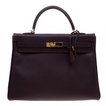 Pre Owned Hermes Raisin Epsom Leather Gold Hardware Kelly Retourne 35 Bag