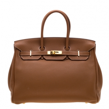 Pre Owned Hermes Gold Togo Leather Gold Hardware Birkin 35 Bag