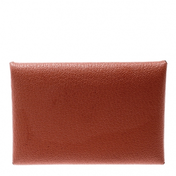 Pre Owned Hermes Chevre Mysore Rose Tea  Leather Calvi Card Holder