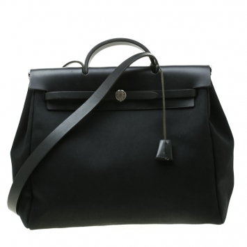 Pre Owned Hermes Black Canvas and Leather 2in1 Herbag Zip 39 Bag