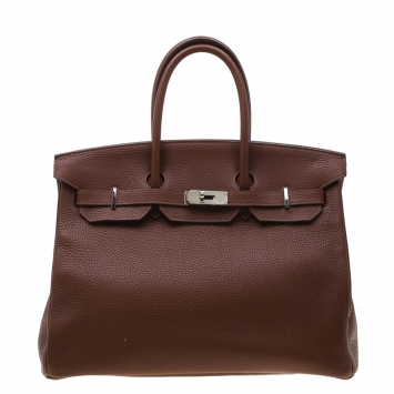 Pre Owned Hermes Brown India Clemence Leather Palladium Hardware Birkin 35 Bag