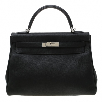 Pre Owned Hermes Black Togo Leather Palladium Hardware Kelly Retourne 32 Bag