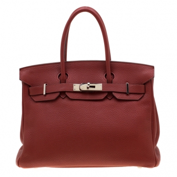 Pre Owned Hermes Rouge Grenat Togo Leather Palladium Hardware Birkin 30 Bag