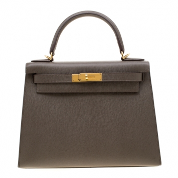 Pre Owned Hermes Etain Epsom Leather Gold Hardware Kelly Sellier 28 Bag