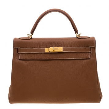 Pre Owned Hermes Caramel Clemence Leather Gold Hardware Kelly Retourne 32 Bag