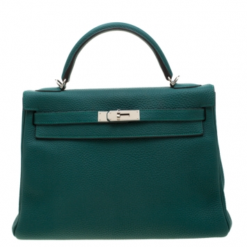 Pre Owned Hermes Vert Vertigo Togo Leather Palladium Hardware Kelly Retourne 32 Bag