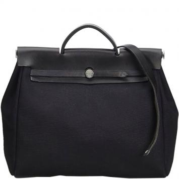 Pre Owned Hermes Black Canvas Herbag MM Satchel