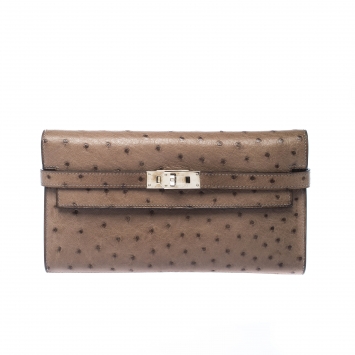 Pre Owned Hermes Vert Veronese Ostrich Leather Long Kelly Wallet