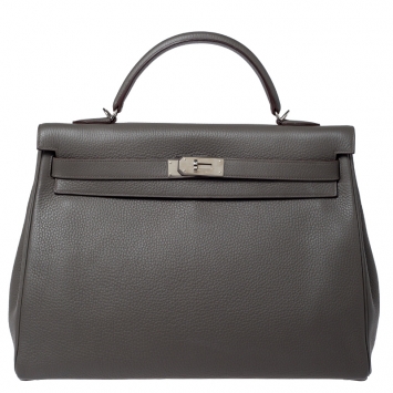Pre Owned Hermes Etain Clemence Leather Palladium Hardware Kelly Retourne 40 Bag