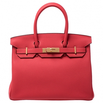 Pre Owned Hermes Rouge Pivoine Togo Leather Gold Hardware Birkin 30 Bag