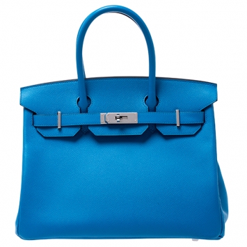 Pre Owned Hermès Bleu Zanzibar Epsom Leather Palladium Hardware Birkin 30 Bag