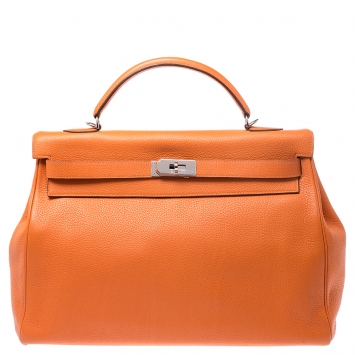 Pre Owned Hermes Bougainvillier Clemence Leather Palladium Hardware Kelly Retourne 40 Bag
