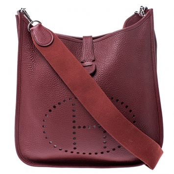 Pre Owned Hermes Bois De Rose Clemence Leather Evelyne III GM Bag