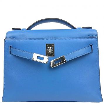 Pre Owned Hermes Blue Box Leather Palladium Hardware Kelly Pochette Bag