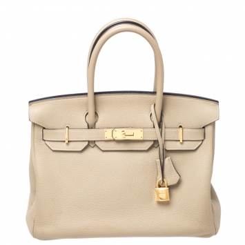 Pre Owned Hermes Beige Togo Leather Gold Hardware Birkin 30 Bag