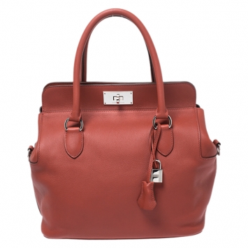 Pre Owned Hermes Rouge Venitinne Ever Color Leather Palladium Toolbox 26 Bag