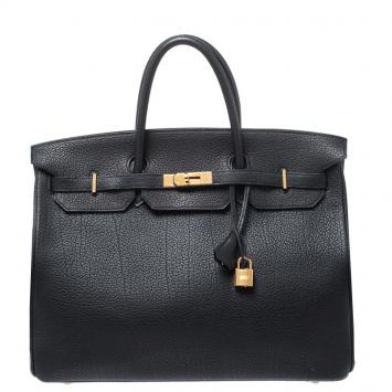 Pre Owned Hermes Black Fjord Leather Gold Hardware Birkin 40 Bag