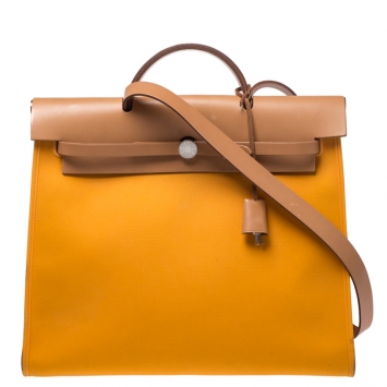 Pre Owned Hermes Jeune D'Or Canvas and Leather Herbag Zip 39 Bag