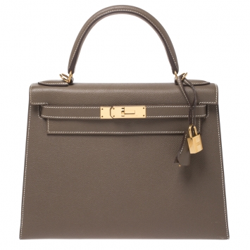 Pre Owned Hermes Etoupe Epsom Leather Gold Hardware Kelly Sellier 28 Bag