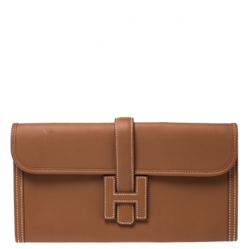 Pre Owned Hermes Gold Swift Leather Elan 29 Jige Clutch