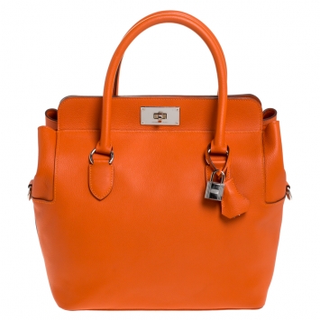 Pre Owned Hermes Orange Ever Color Leather Palladium Hardware Toolbox 26 Bag
