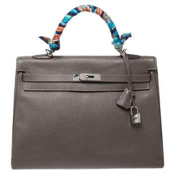 Pre Owned Hermes Taupe Epsom Leather Palladium Hardware Kelly Retourne 35 Bag