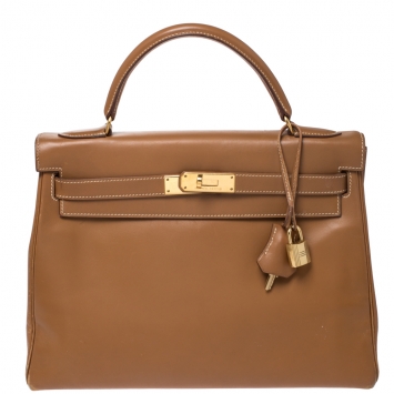Pre Owned Hermes Natural Tadeklat Leather Gold Hardware Kelly Retourne 32 Bag