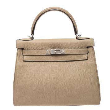 Pre Owned Hermes Trench Togo Leather Palladium Hardware Kelly Retourne 28 Bag
